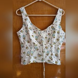 Keroppi Ruched Peasant Crop Top